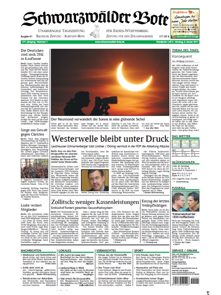 Schwarzwaelder Bote Ausgabe Freudenstadt Bild